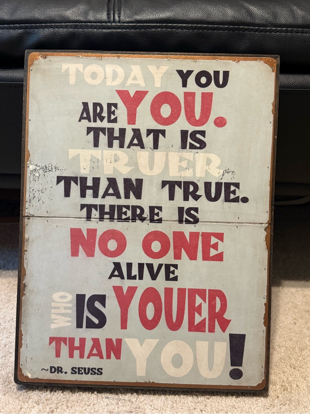 Dr. Seuss Inspired "You Are You" Red & Cream Wall Art